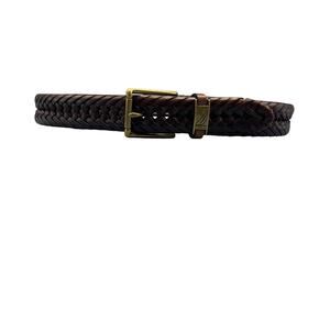 Nautica Mens Leather Braided Belt Size 32 80 Brown Woven Brass Buckle AJB 1"